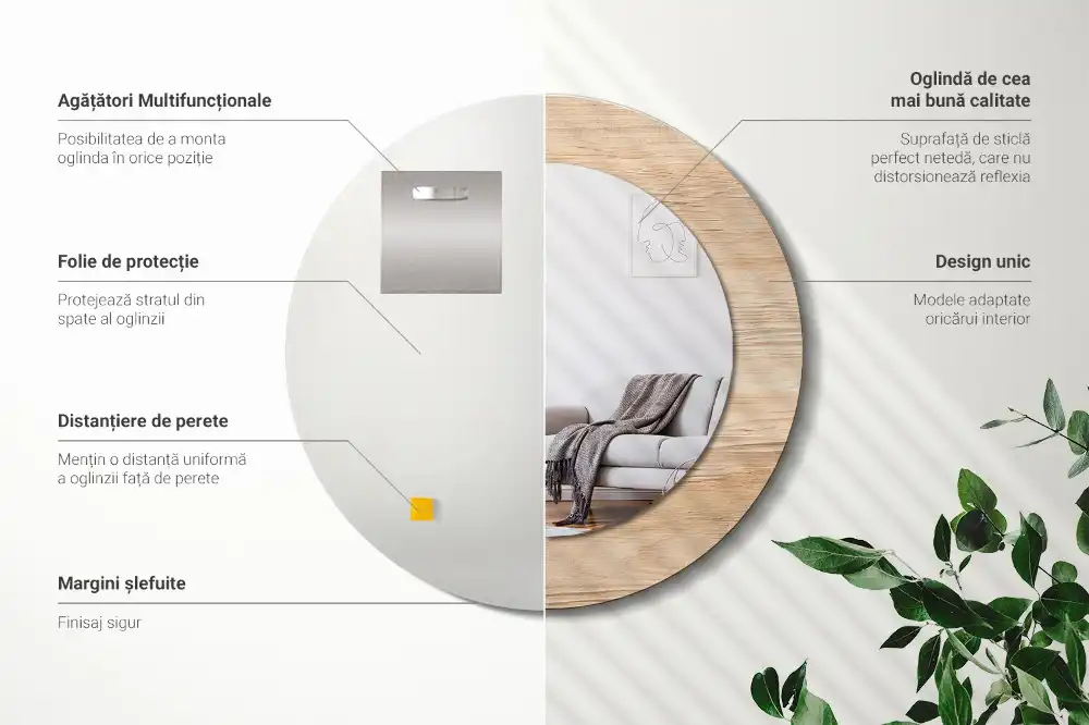 Rund spegel med tryckt Trä