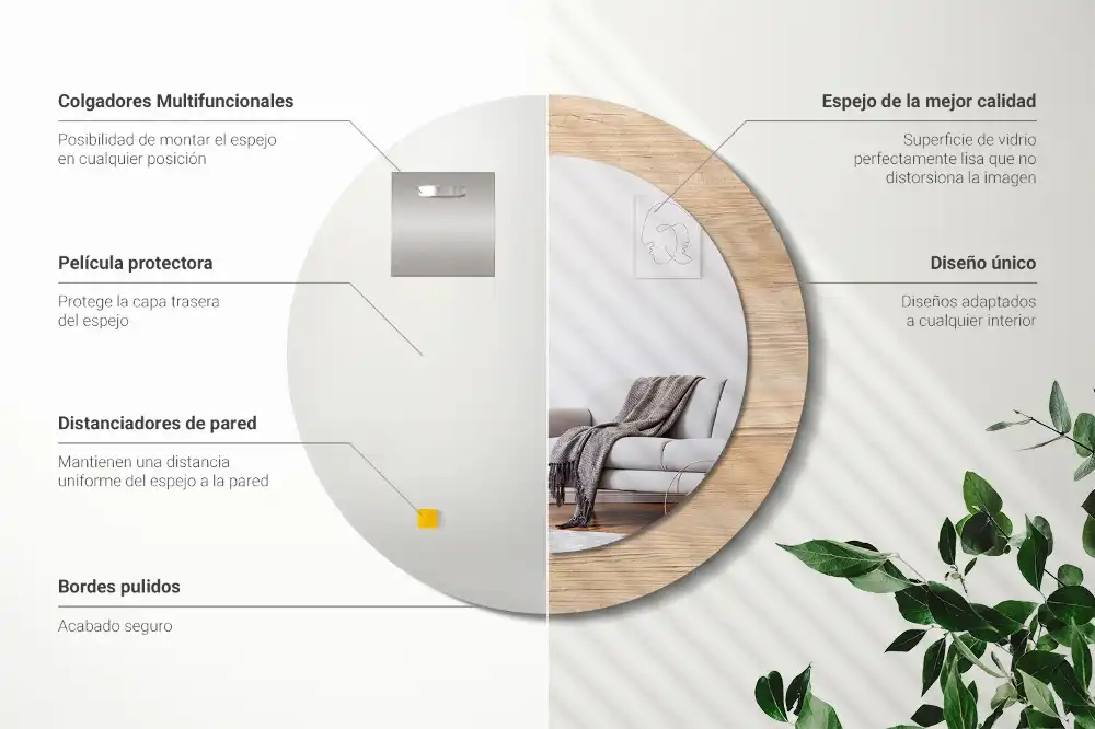 Rund spegel med tryckt Trä