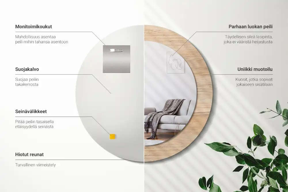 Rund spegel med tryckt Trä