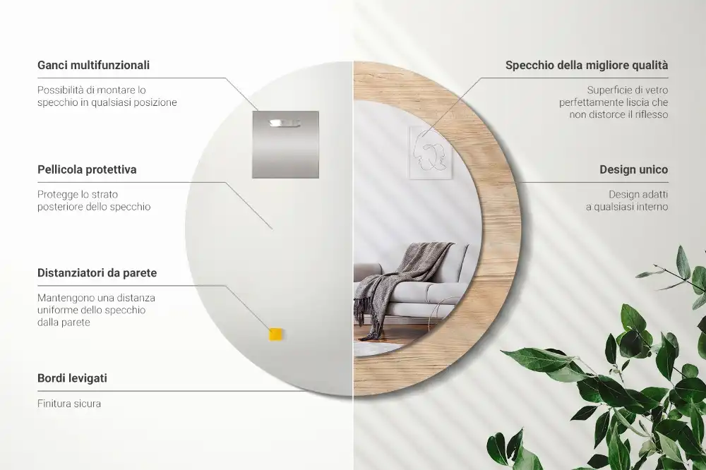 Rund spegel med tryckt Trä