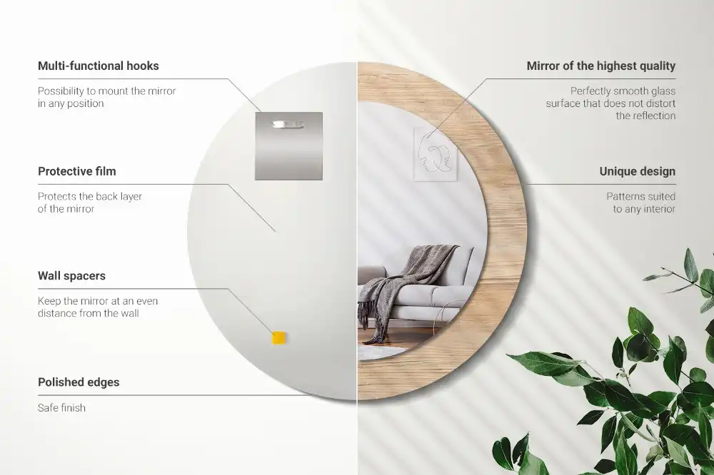 Rund spegel med tryckt Trä