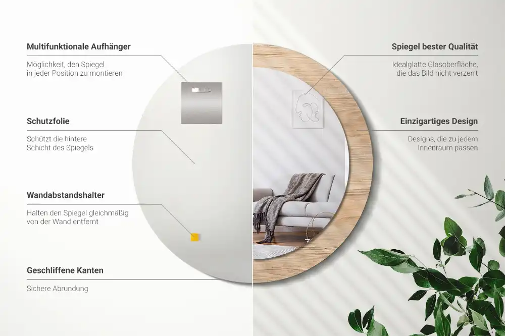 Rund spegel med tryckt Trä