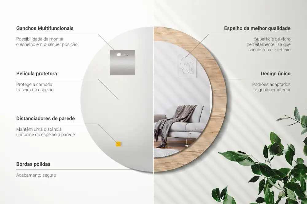 Rund spegel med tryckt Trä