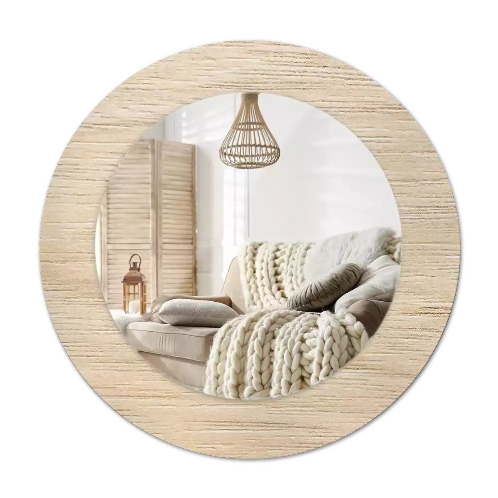 Rund spegel med tryckt Lätt trä