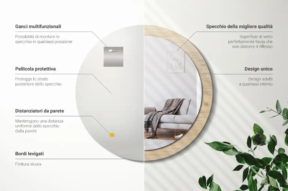 Rund spegel med tryckt Lätt trä