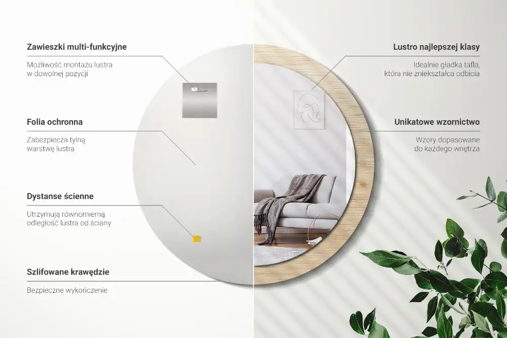 Rund spegel med tryckt Lätt trä