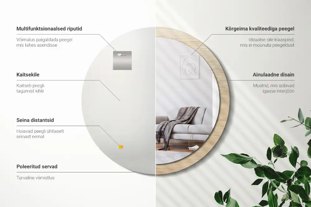 Rund spegel med tryckt Lätt trä