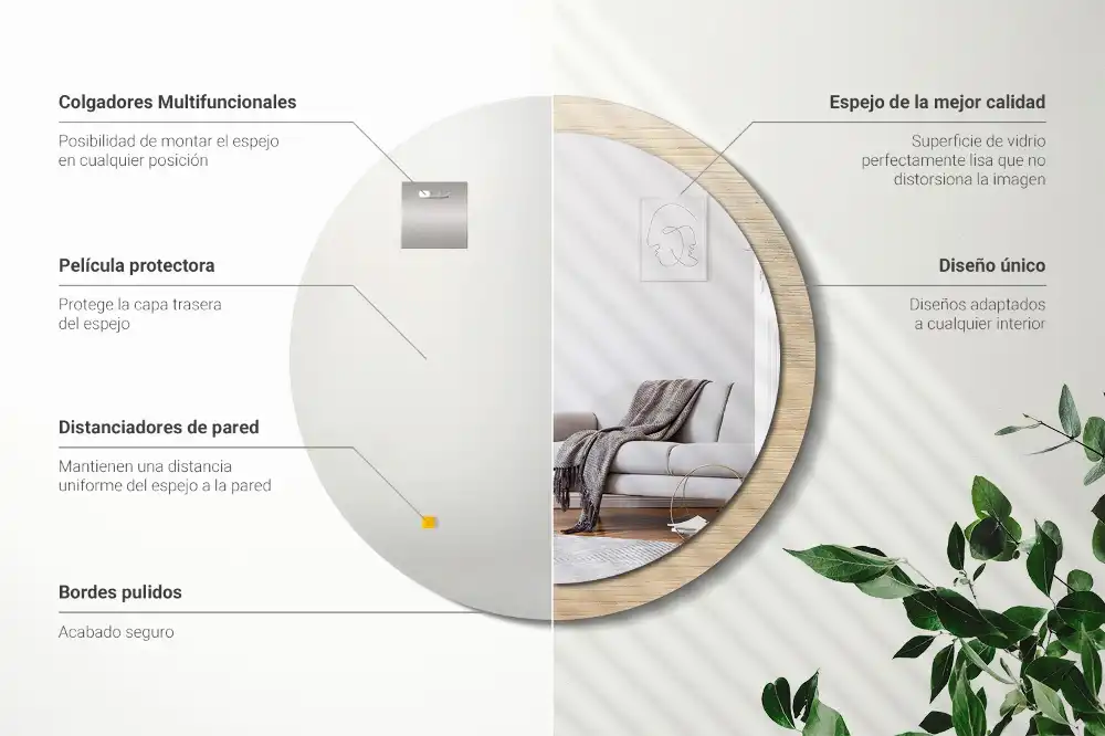 Rund spegel med tryckt Lätt trä