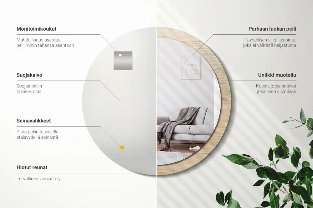 Rund spegel med tryckt Lätt trä