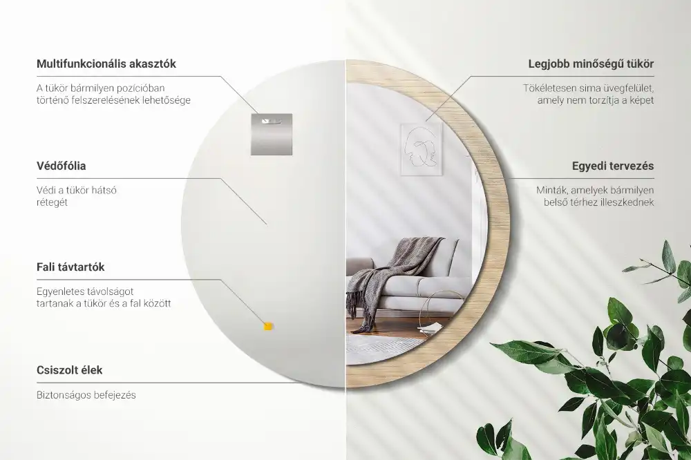 Rund spegel med tryckt Lätt trä