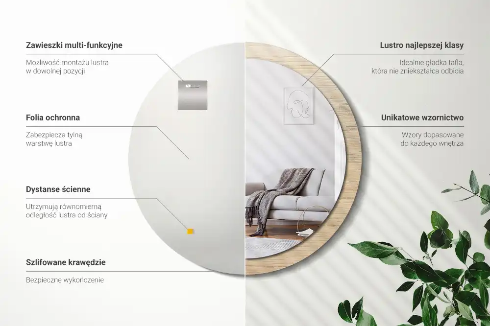 Rund spegel med tryckt Lätt trä