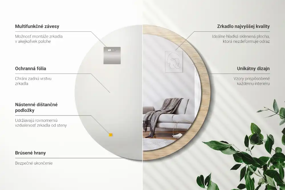 Rund spegel med tryckt Lätt trä