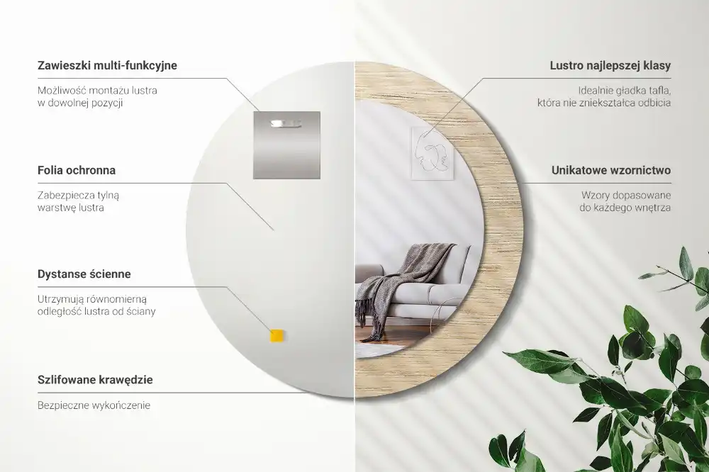 Rund spegel med tryckt Lätt trä