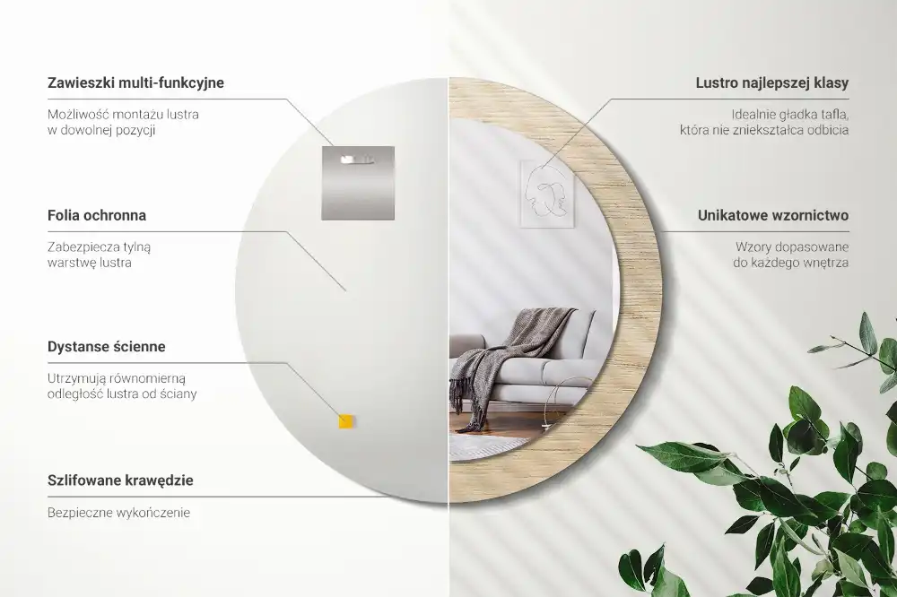 Rund spegel med tryckt Lätt trä