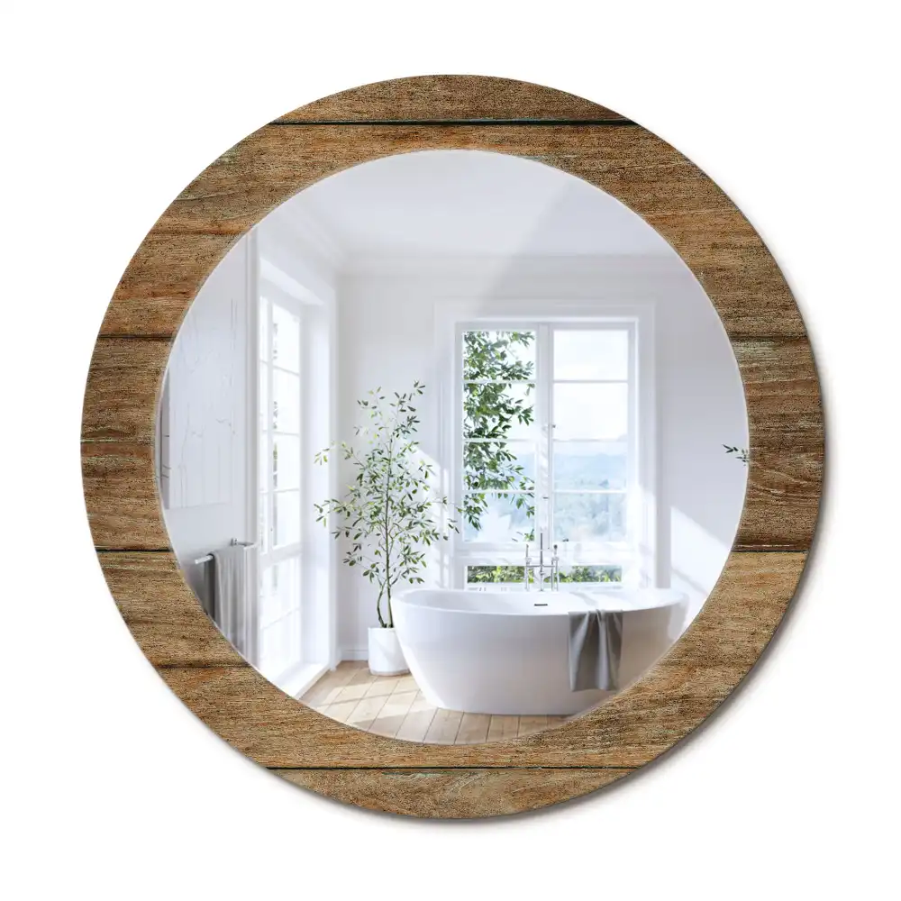 Rund spegel med tryckt ram Gammalt trä