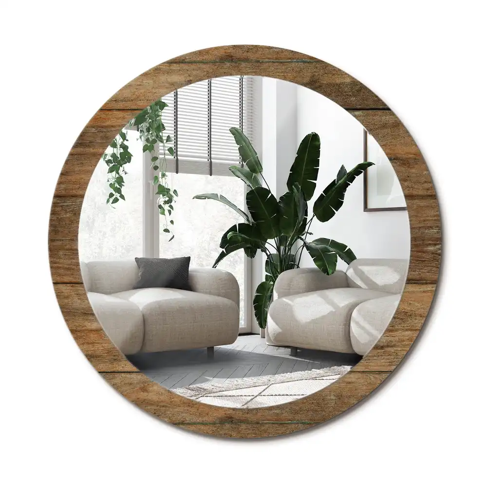 Rund spegel med tryckt ram Gammalt trä