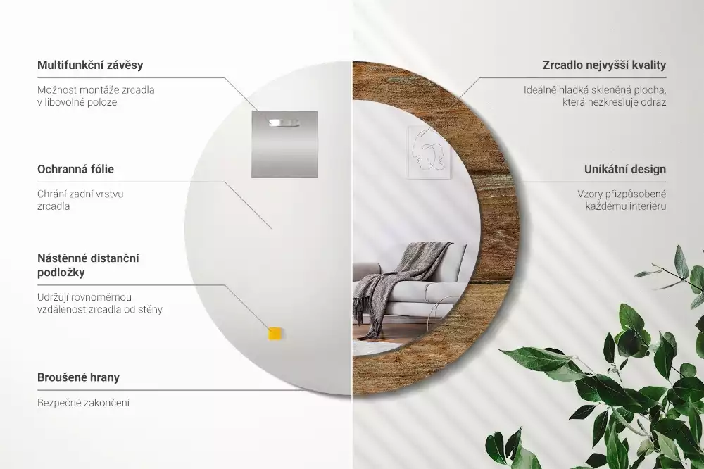 Rund spegel med tryckt ram Gammalt trä