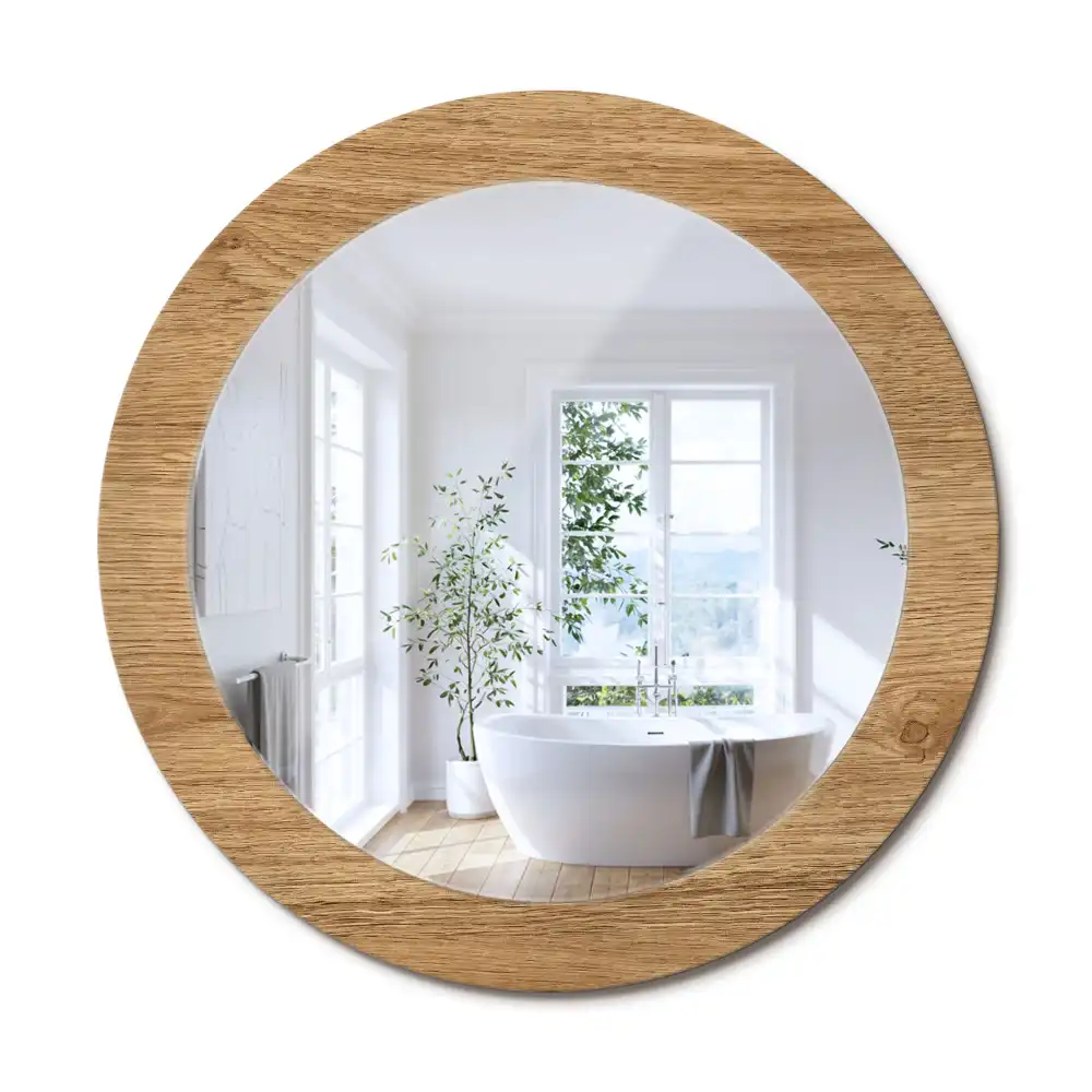 Rund spegel med tryckt ram Trästruktur