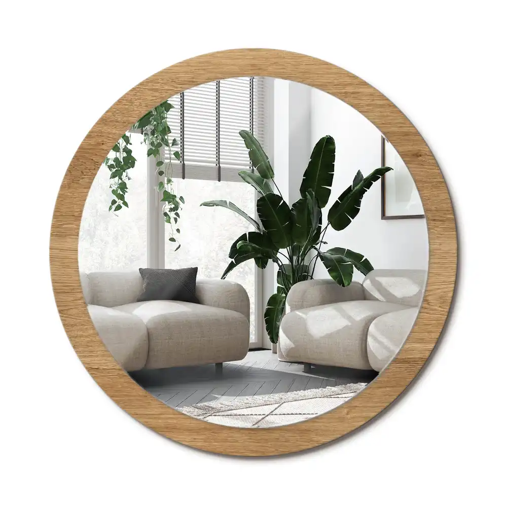 Rund spegel med tryckt ram Trästruktur