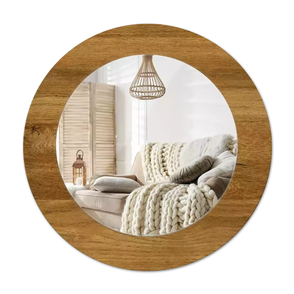Rond spegel med tryckt ram Rustik ek