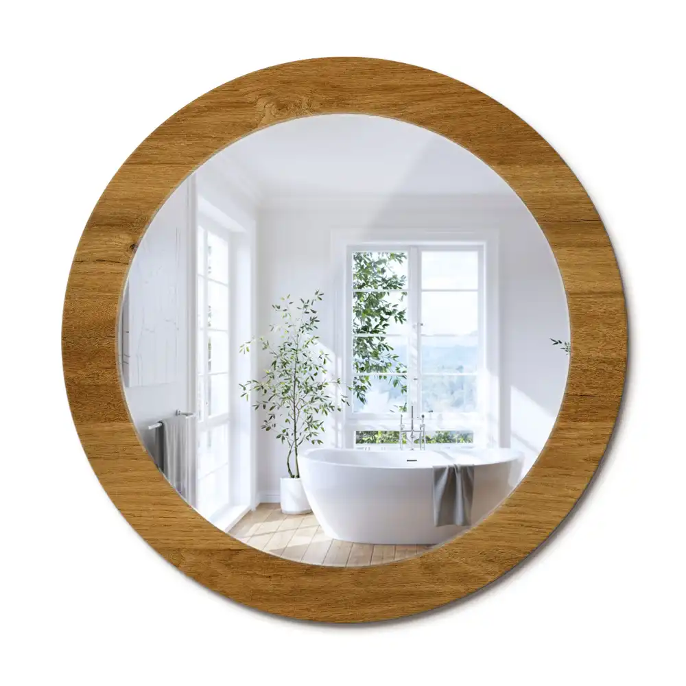 Rund spegel med tryckt ram Rustik ek