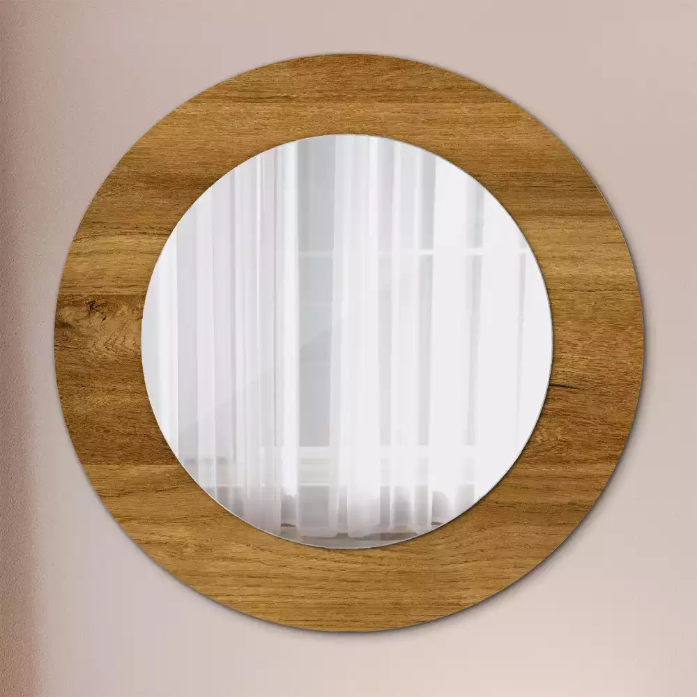 Rund spegel med tryckt ram Rustik ek
