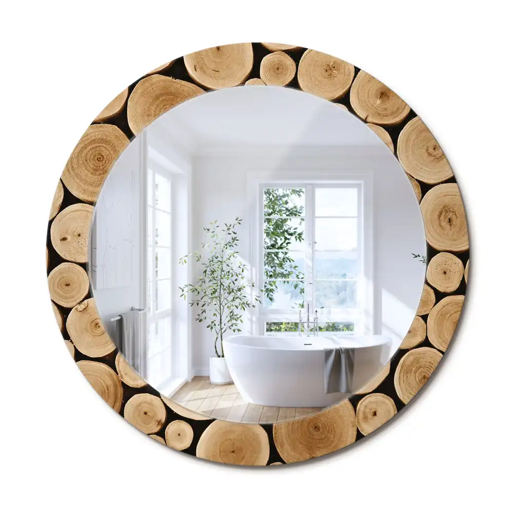 Rund spegel med tryckt ram Trästockar