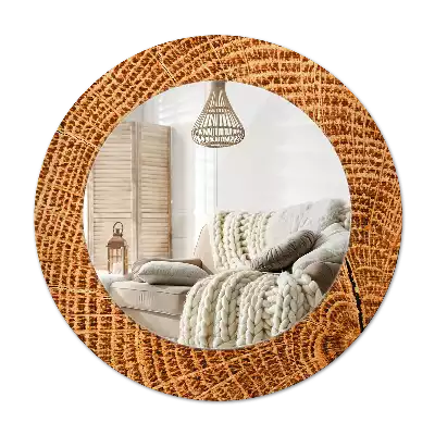 Rond spegel med tryckt ram Ekträ