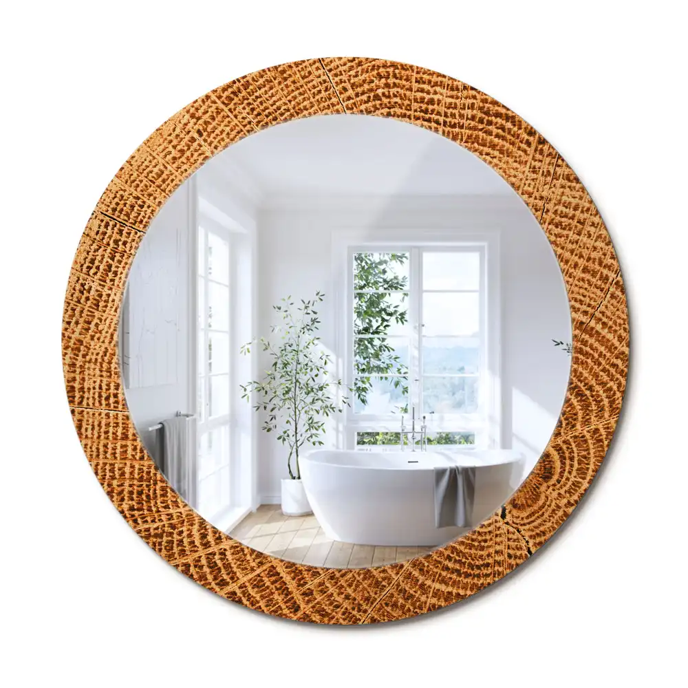 Rund spegel med tryckt ram Ekträ