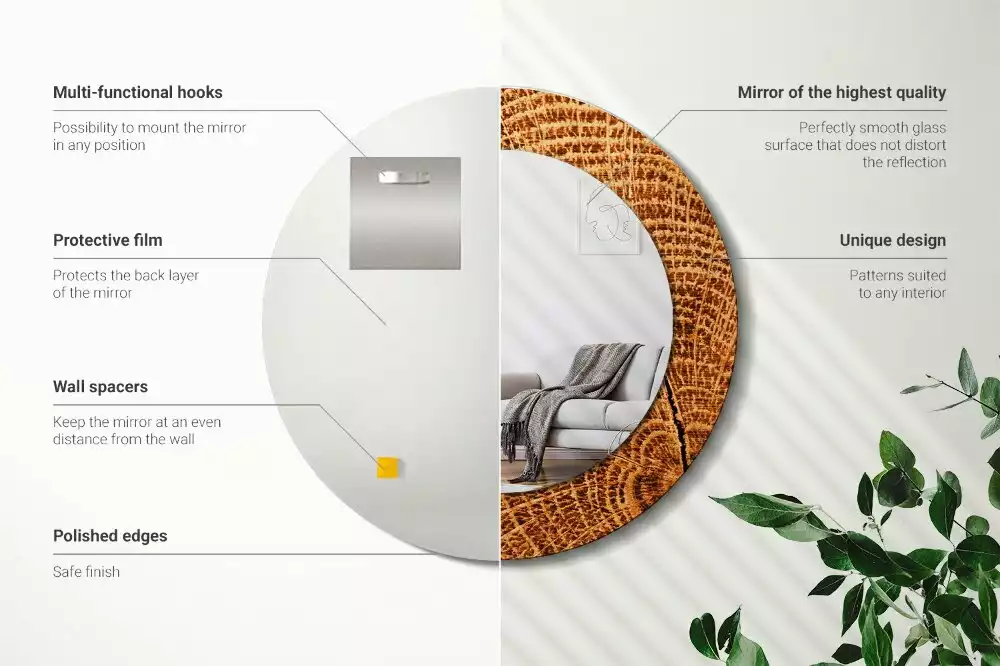 Rund spegel med tryckt ram Ekträ