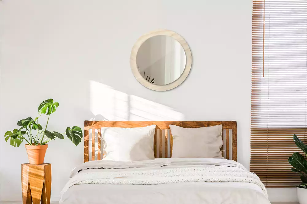 Rund spegel med tryckt ram Lätt trä