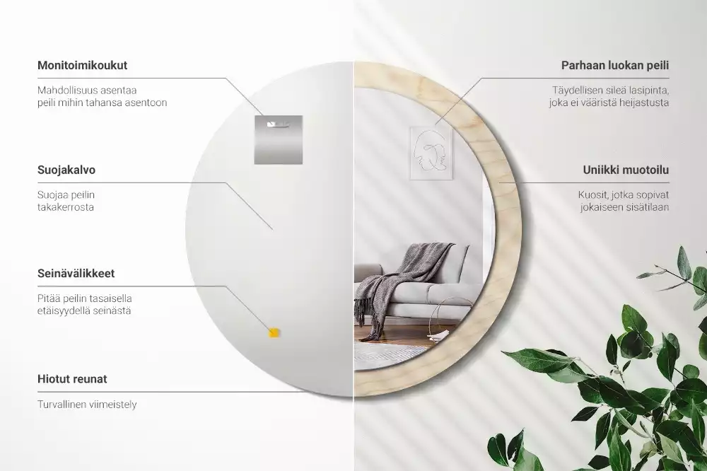 Rund spegel med tryckt ram Lätt trä