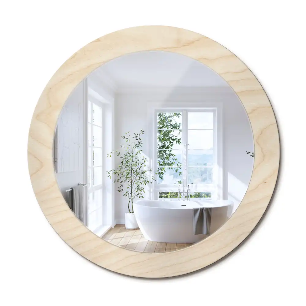 Rund spegel med tryckt ram Lätt trä