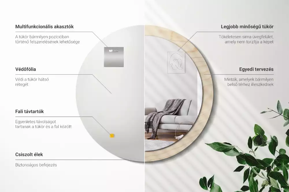 Rund spegel med tryckt ram Lätt trä