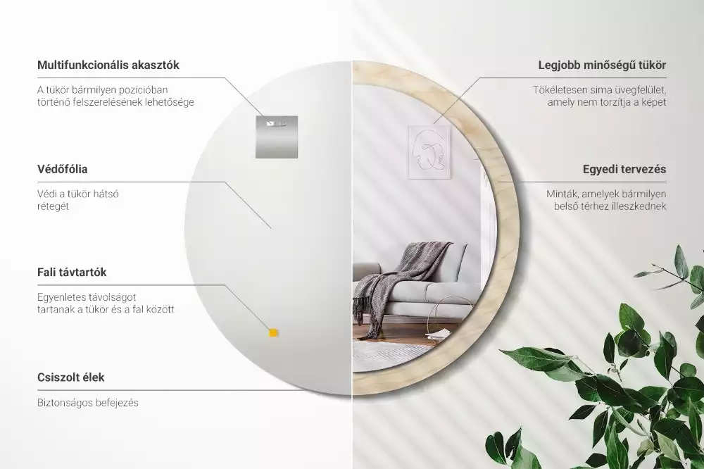 Rund spegel med tryckt ram Lätt trä