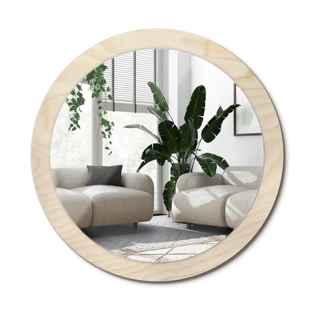 Rund spegel med tryckt ram Lätt trä