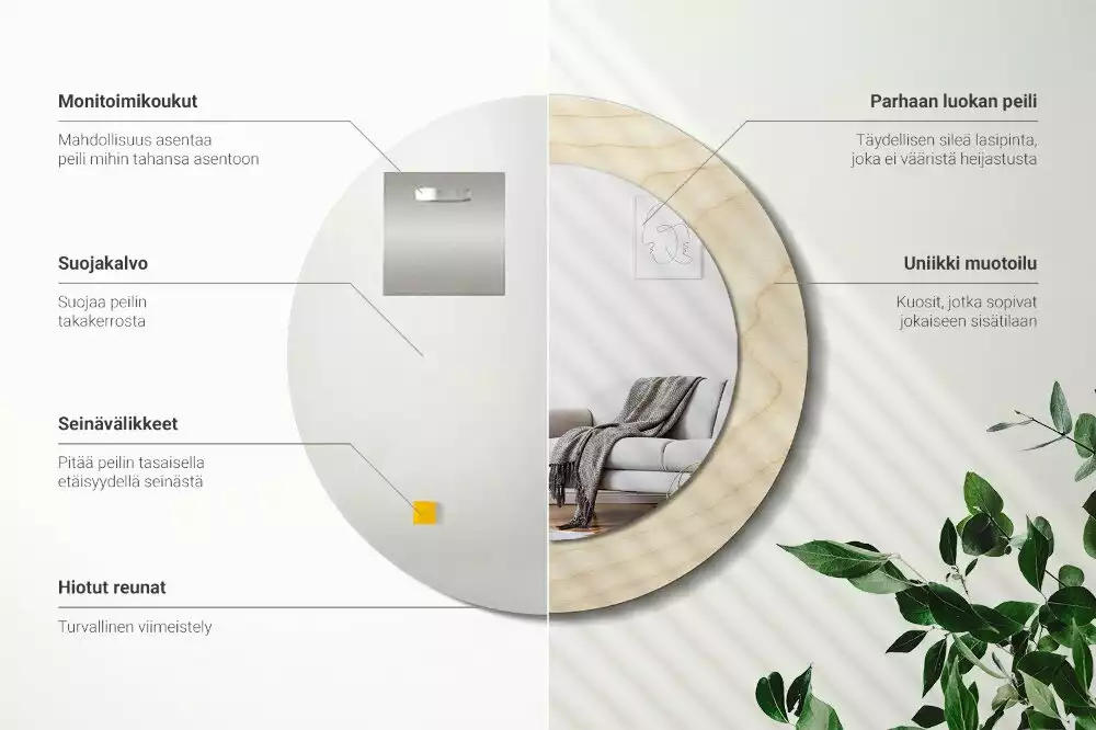 Rund spegel med tryckt ram Lätt trä