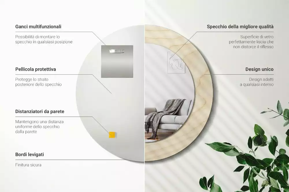 Rund spegel med tryckt ram Lätt trä