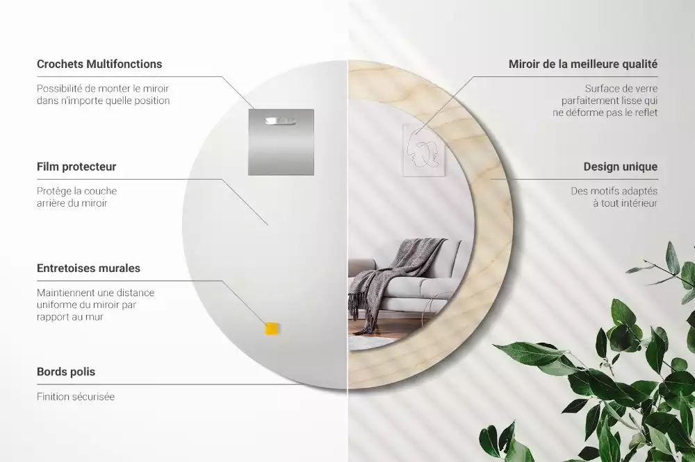 Rund spegel med tryckt ram Lätt trä