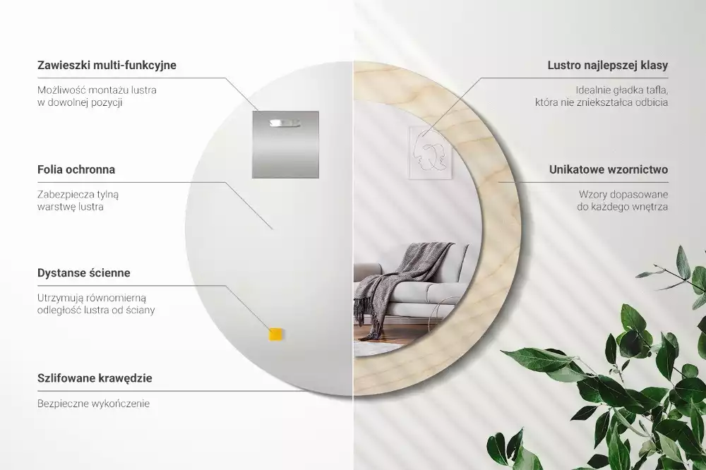 Rund spegel med tryckt ram Lätt trä