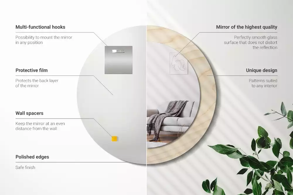 Rund spegel med tryckt ram Lätt trä