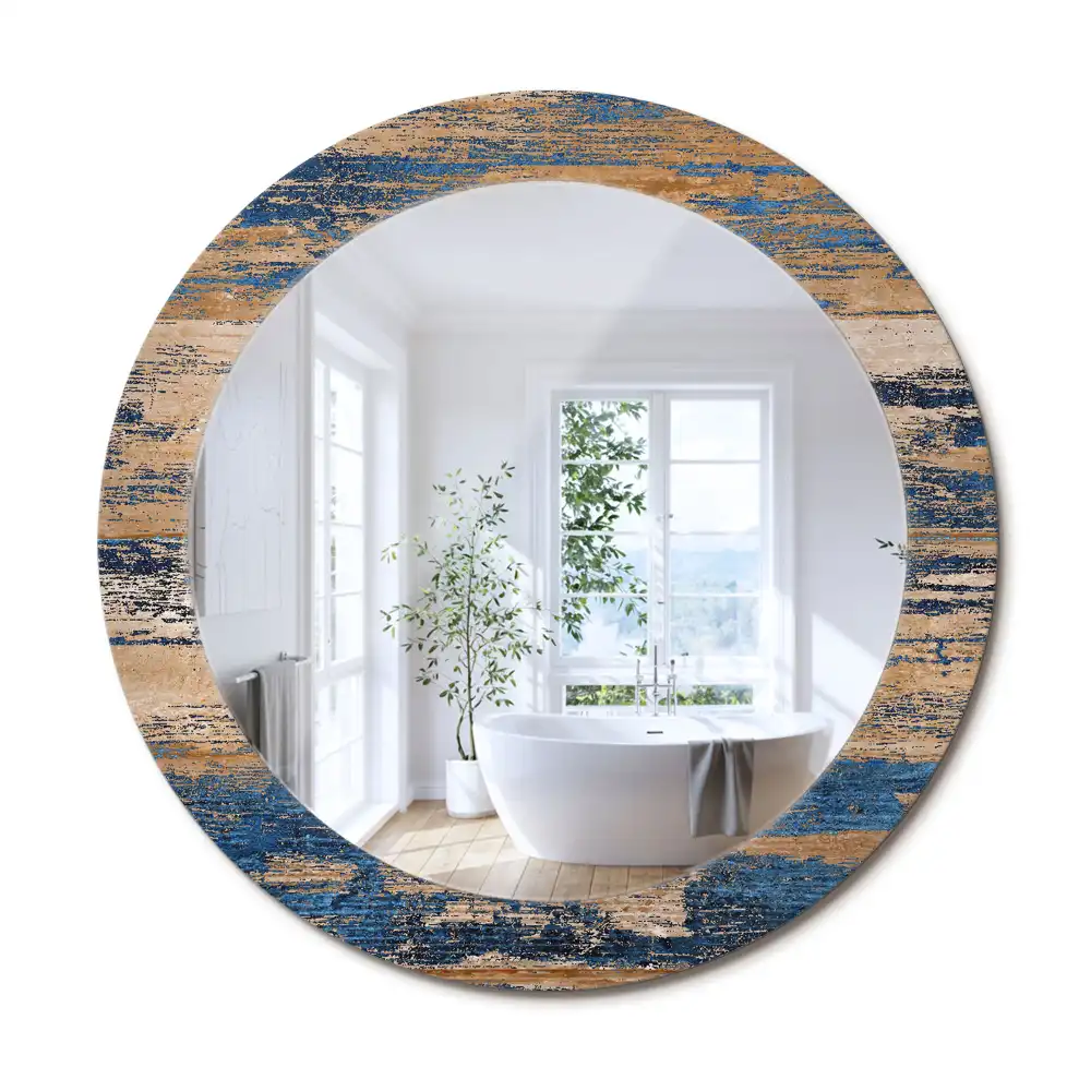 Rund spegel med tryckt ram Abstrakt trä