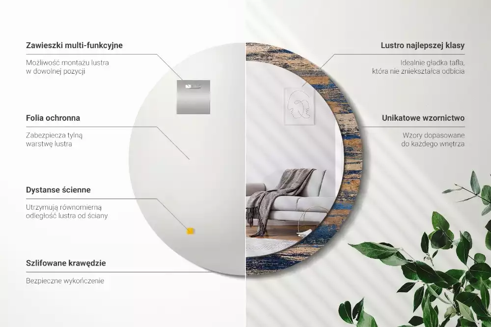 Rund spegel med tryckt ram Abstrakt trä