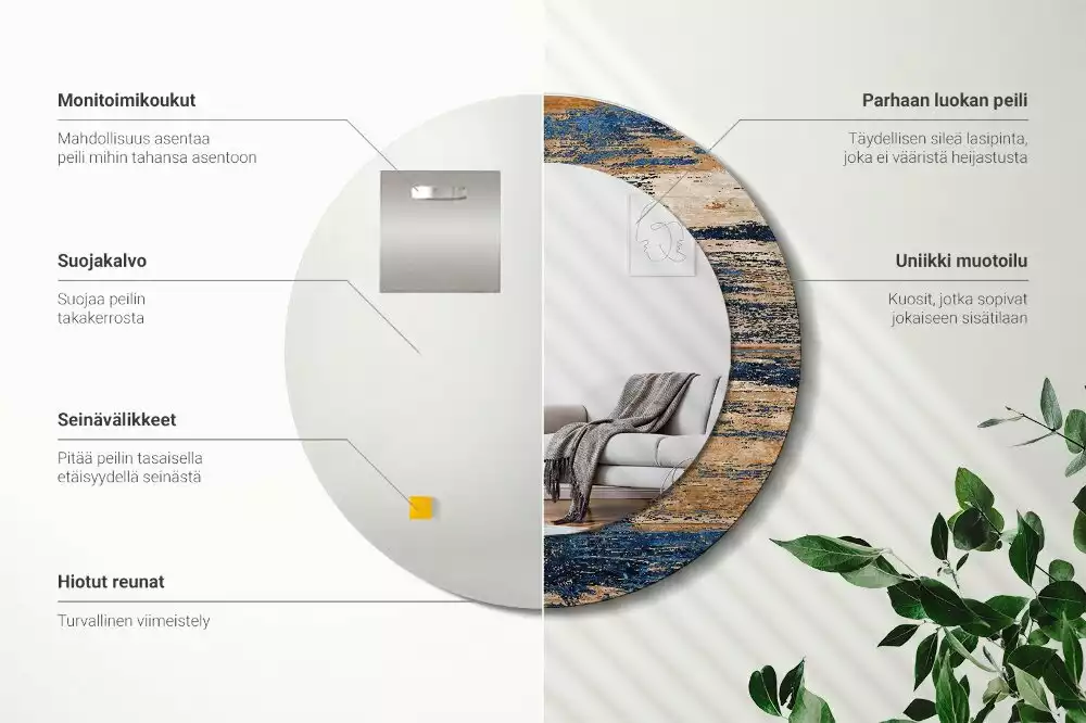 Rund spegel med tryckt ram Abstrakt trä