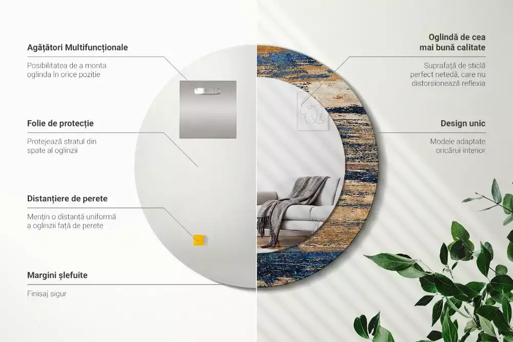 Rund spegel med tryckt ram Abstrakt trä