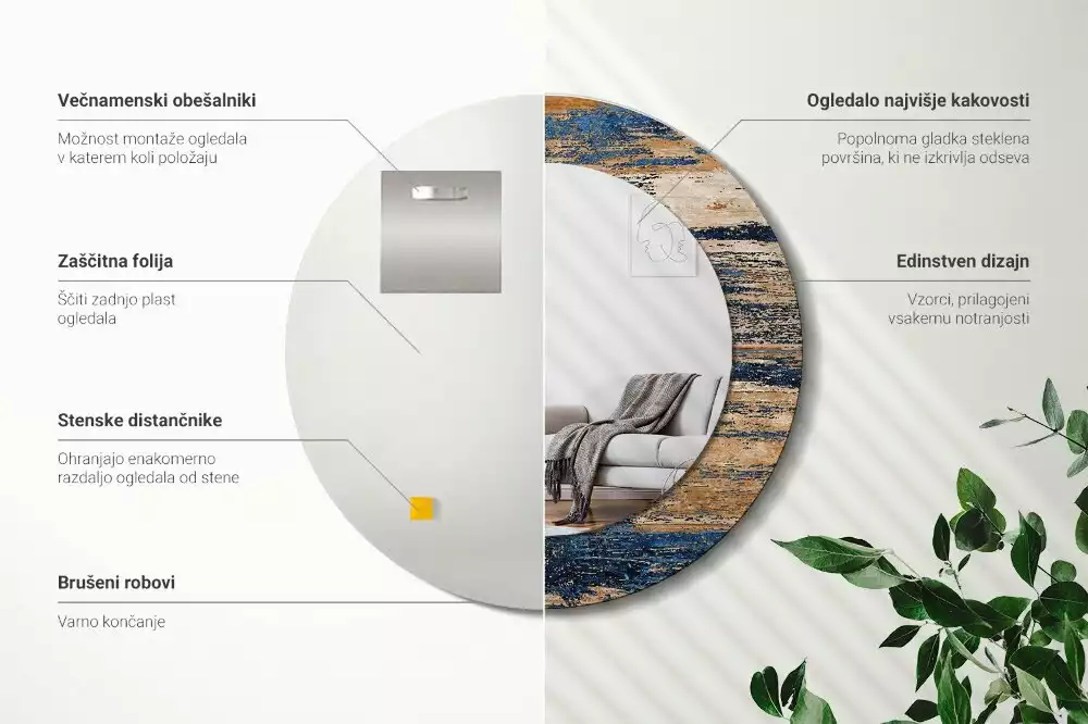 Rund spegel med tryckt ram Abstrakt trä