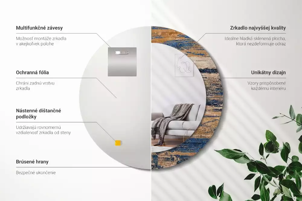 Rund spegel med tryckt ram Abstrakt trä