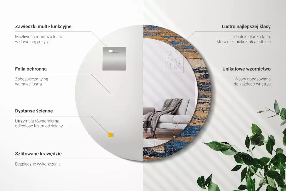 Rund spegel med tryckt ram Abstrakt trä