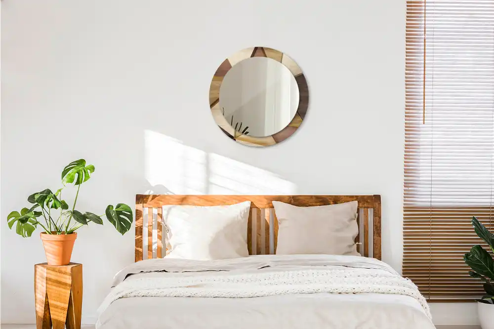 Rund spegel med tryckt Geometriskt 3D-trä