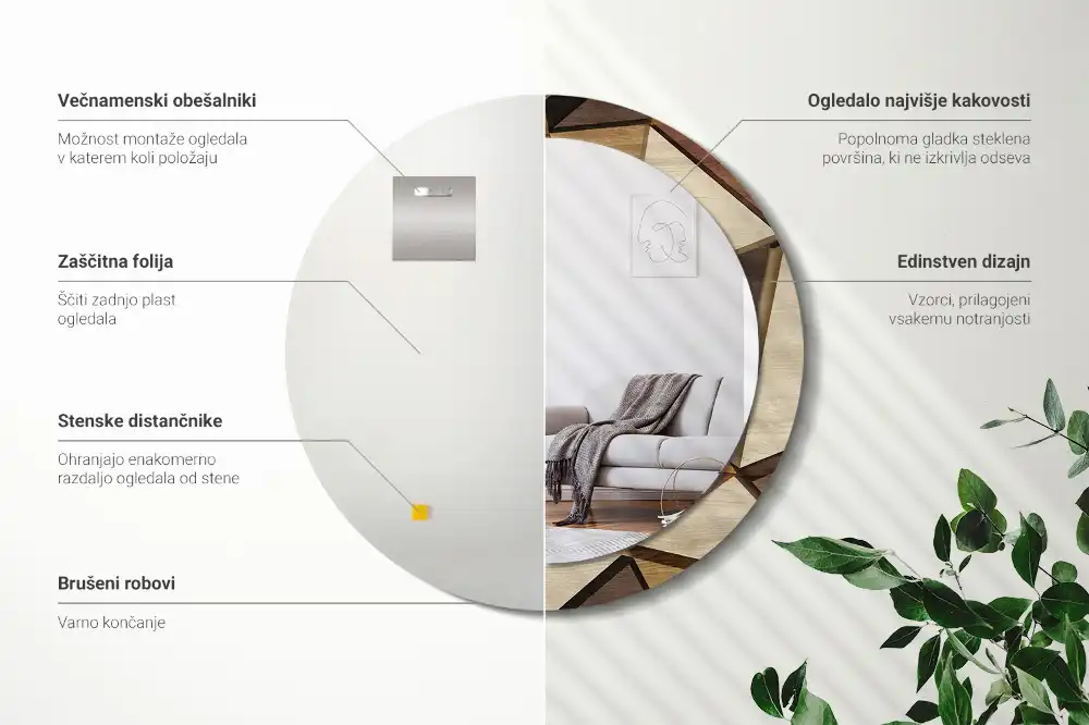 Rund spegel med tryckt Geometriskt 3D-trä